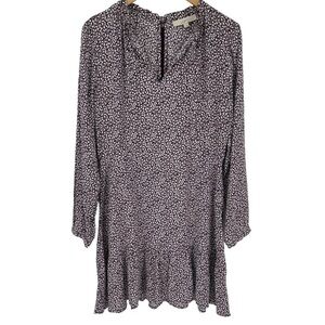 Loft Vine Ruffle Tie Neck Dress Knee Length Long Sleeves Purple Women Size 2